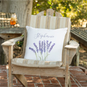 Lavender flowers watercolor herbs purple Violet Cushion