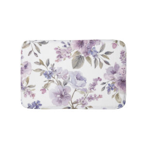 Lavender Flowers Watercolor Purple Botanical Bath Mat
