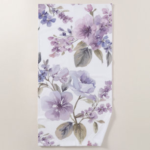Lavender Flowers Watercolor Purple Botanical Beach Towel