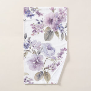 Lavender Flowers Watercolor Purple Botanical Hand Towel