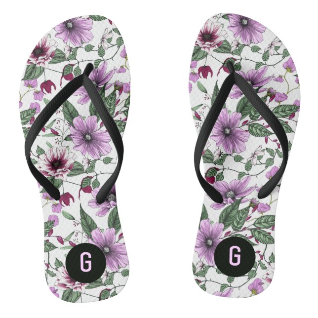 Lavender flowers with green leaves pattern jandals (Footbed)
