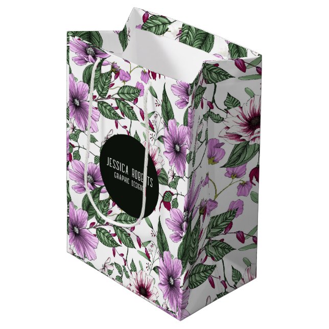 Lavender flowers with green leaves seamless patter medium gift bag (Front Angled)