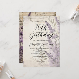 Lavender Flowers Women 80th Birthday Invitation