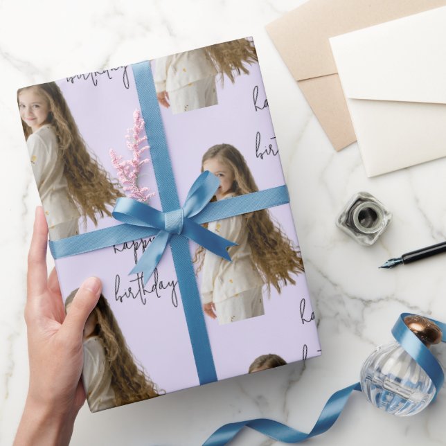 Lavender Fog & Custom Birthday text and photo - Wrapping Paper (Gifting)