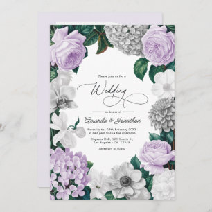 Lavender Fog, Heather Gray & Winter White Wedding Invitation