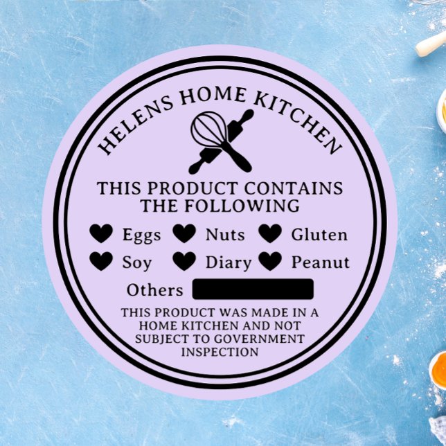 Lavender Food Allergy Alert Bakery Round Sticker (Creator Uploaded)