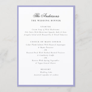Lavender Frame Calligraphy Name Wedding Dinner Menu
