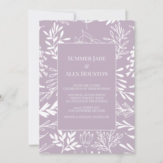 Lavender Frost Floral Wedding Invitation w/ Photo (Front)