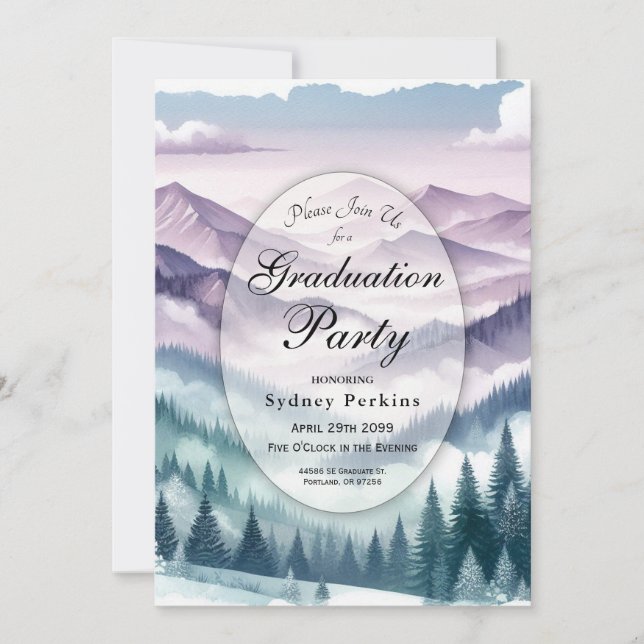 Lavender Frost in the Alpine Mist Graduation Invitation (Front)