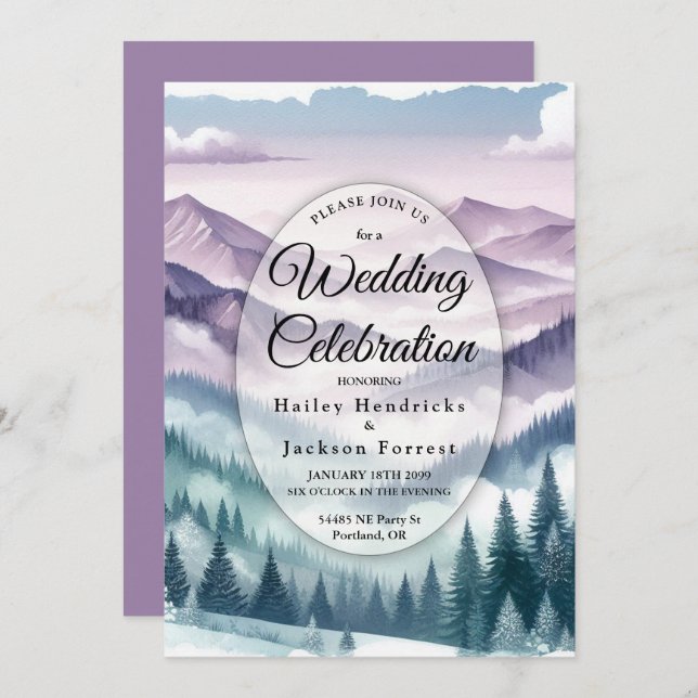 Lavender Frost in the Alpine Mist Wedding Invitation (Front/Back)