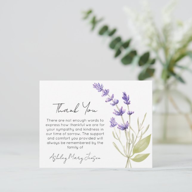 Lavender Funeral Thank You Card Bereavement  (Standing Front)