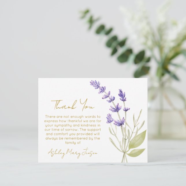 Lavender Funeral Thank You Card Bereavement  (Standing Front)