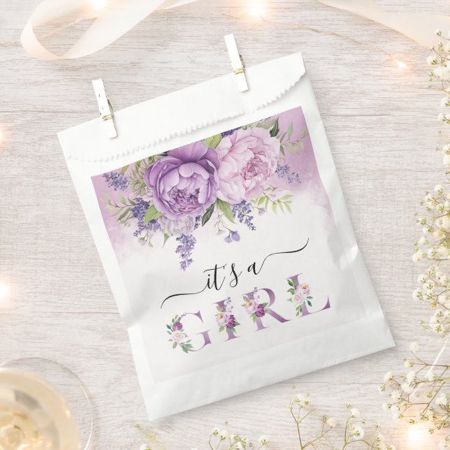 Lavender Garden Flowers Girl Baby Shower Favour Bags (Clipped)