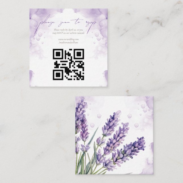 Lavender Garden Wedding QR Code Rsvp Enclosure Card (Front/Back)