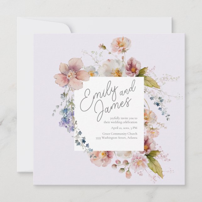 Lavender Garden Wildflower Wedding Invitation (Front)