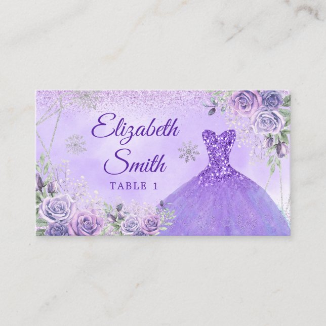 Lavender Geometric Christmas Princess Quinceañera Place Card (Front)