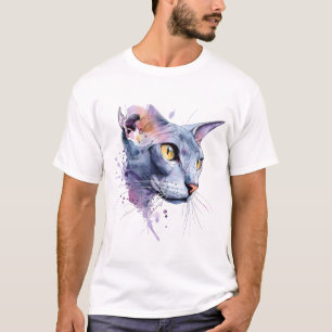 Lavender Geometric Watercolor Cat Face Art T-Shirt