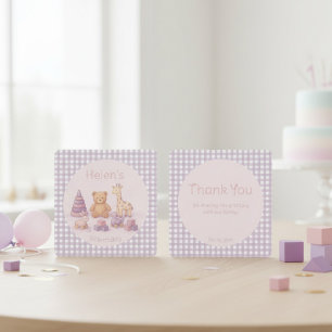 Lavender Gingham 1st Birthday Thank You Card