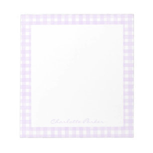 Lavender Gingham Custom Name Notepad