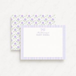 Lavender Gingham & Floral Baby Note Card