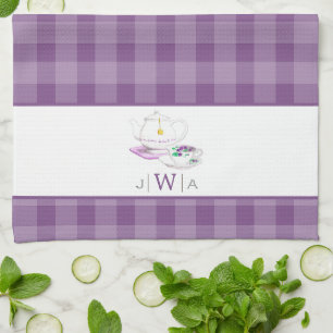 Lavender Gingham Monogrammed Tea Party Towel