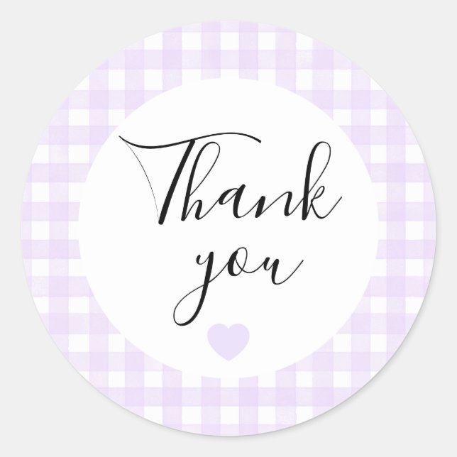 Lavender Gingham Thank You Favour Sticker (Front)