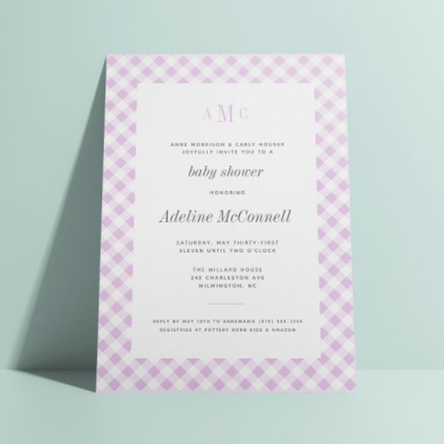Lavender Gingham Traditional Baby Shower Invitation (Creator Uploaded)