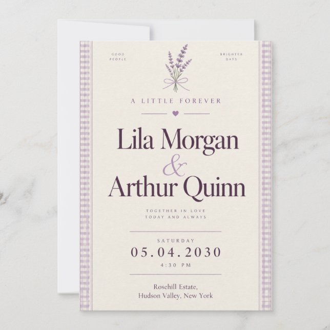 Lavender Gingham Wedding Invitation (Front)
