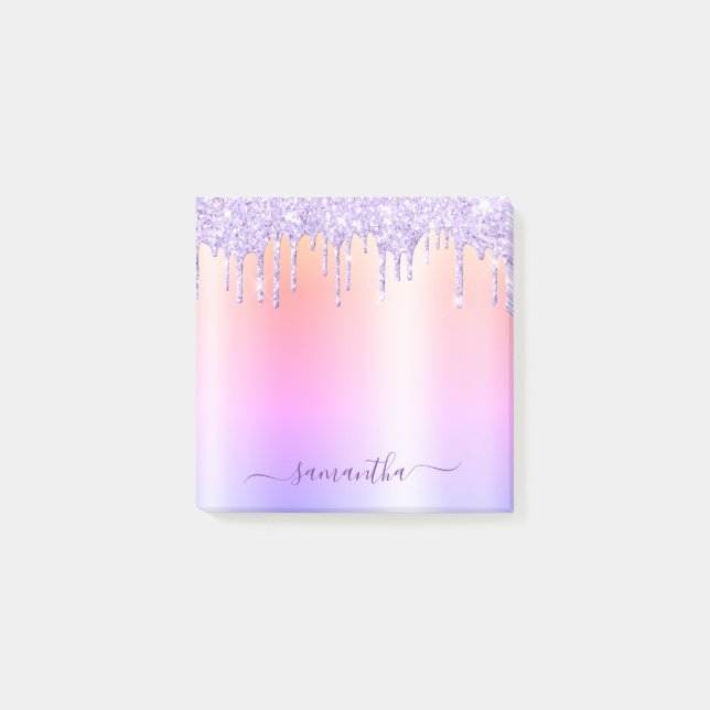 Lavender Glitter Drips Rainbow Shimmer Post-it Notes (Front)