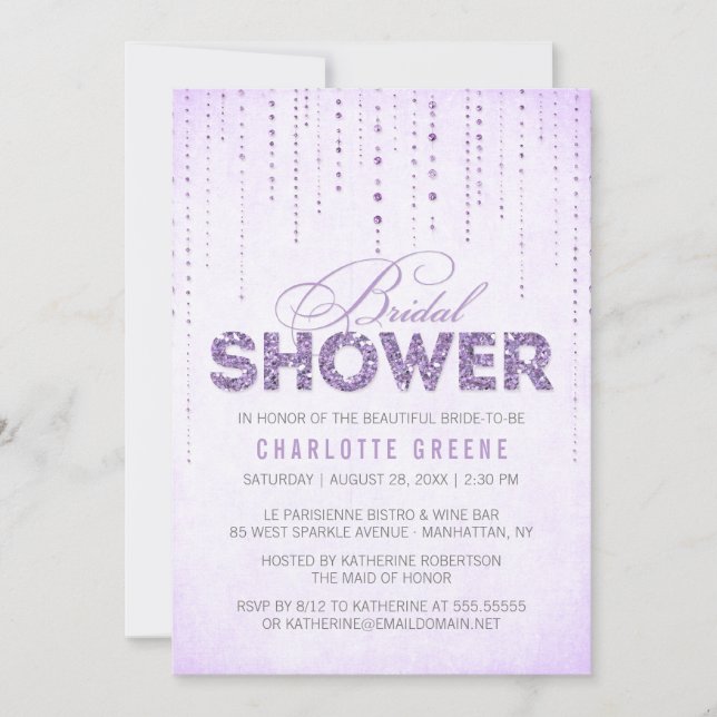 Lavender Glitter Look Bridal Shower Invitation (Front)