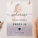 Lavender glitter ombre photo Sweet 16 welcome Poster<br><div class="desc">Chic lilac lavender glitter ombre chic Sweet 16 welcome,  add your photo</div>