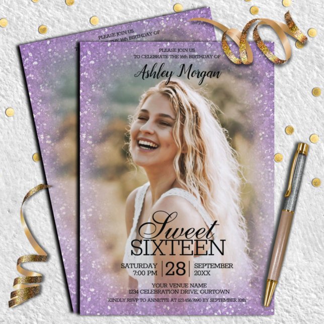 Lavender Glitter Photo Template Sweet 16 Party (Creator Uploaded)
