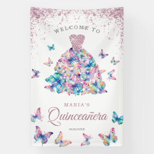 Lavender Glitter Pink Butterfly Gown Quinceañera Banner