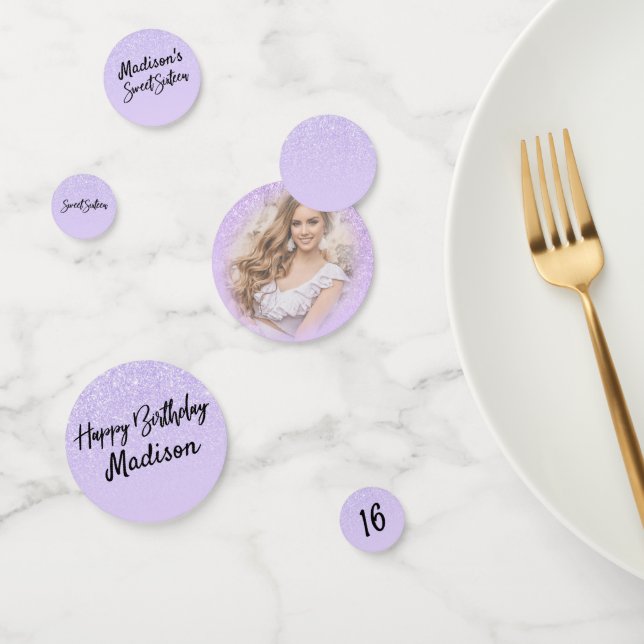 Lavender Glitter Sweet 16 Photo Sparkle Confetti (Group)