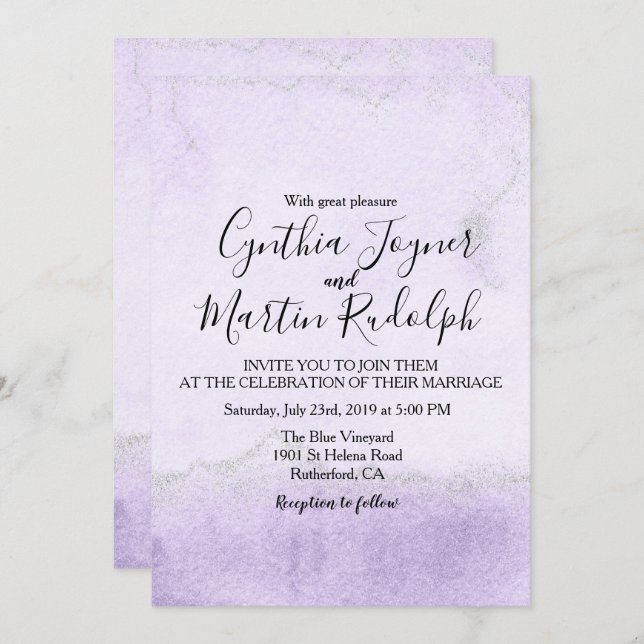 Lavender Glitter Watercolor Wedding Invitation (Front/Back)