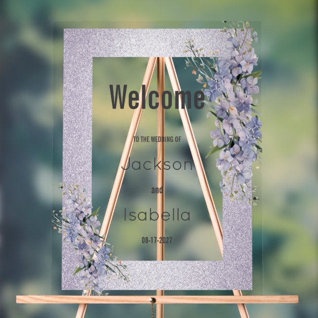 Lavender glitter wildflowers floral Welcome Acrylic Sign (Neutral)