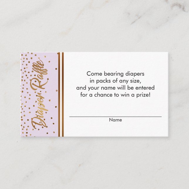 Lavender, Gold Confetti Diaper Raffle Ticket Cards (Front)