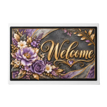 Lavender & Gold Elegance Floral Welcome Doormat