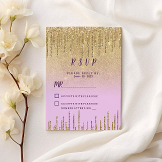 Lavender gold glitter ombre drips luxury RSVP  Invitation