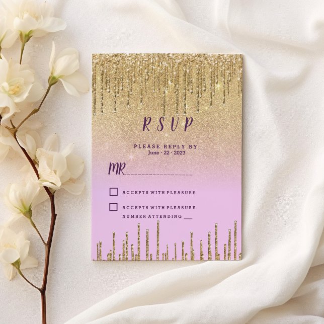 Lavender gold glitter ombre drips luxury RSVP  Invitation (Lavender gold glitter ombre drips luxury RSVP)