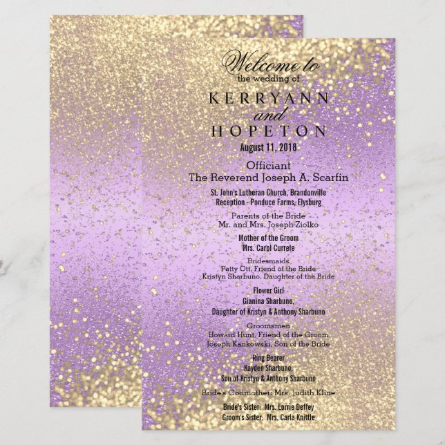 Lavender & Gold Glitter - Program (Front/Back)