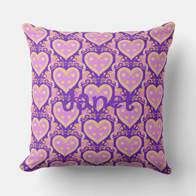 Lavender Gold Hearts  Cushion (Front)