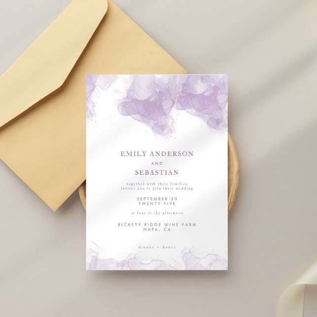 Lavender Gold Ink Elegant Wedding Invitation (Creator Uploaded)