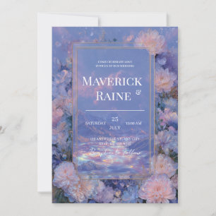 Lavender Gold Iridescent Floral Mountain Wedding Invitation
