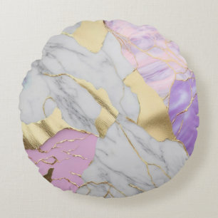 Lavender & Gold Marble Luxe Round Cushion
