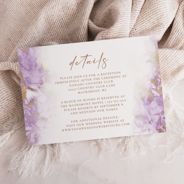Lavender Gold Marble Wedding Details Enclosure Card (Creator Uploaded)
