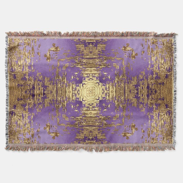 Lavender Gold Metallic Kaleidoscope Throw Blanket (Front)