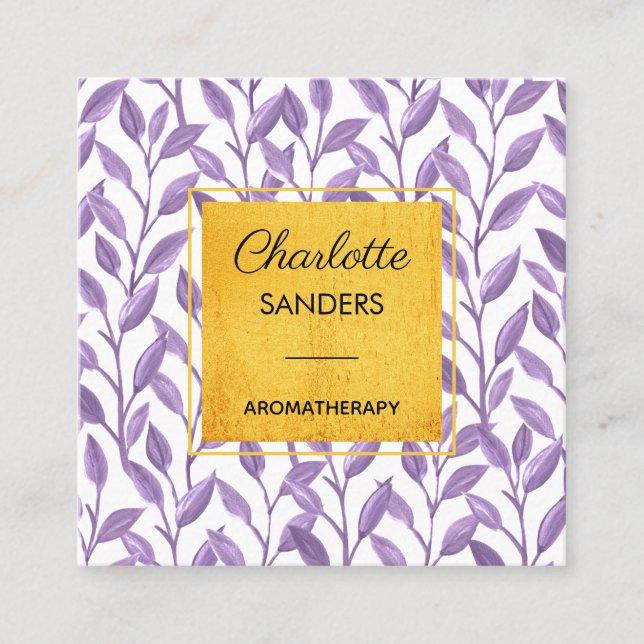 Lavender gold pretty floral  square business card (Front)