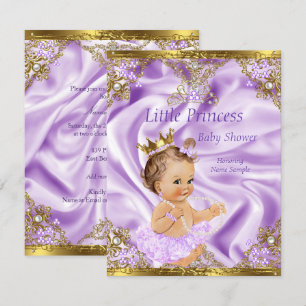 Lavender Gold Princess Baby Shower Brunette Girl Invitation