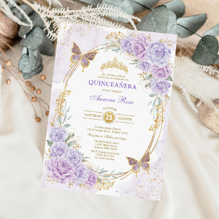 Lavender Gold Quinceanera Mis Quince 15 Anos Invitation